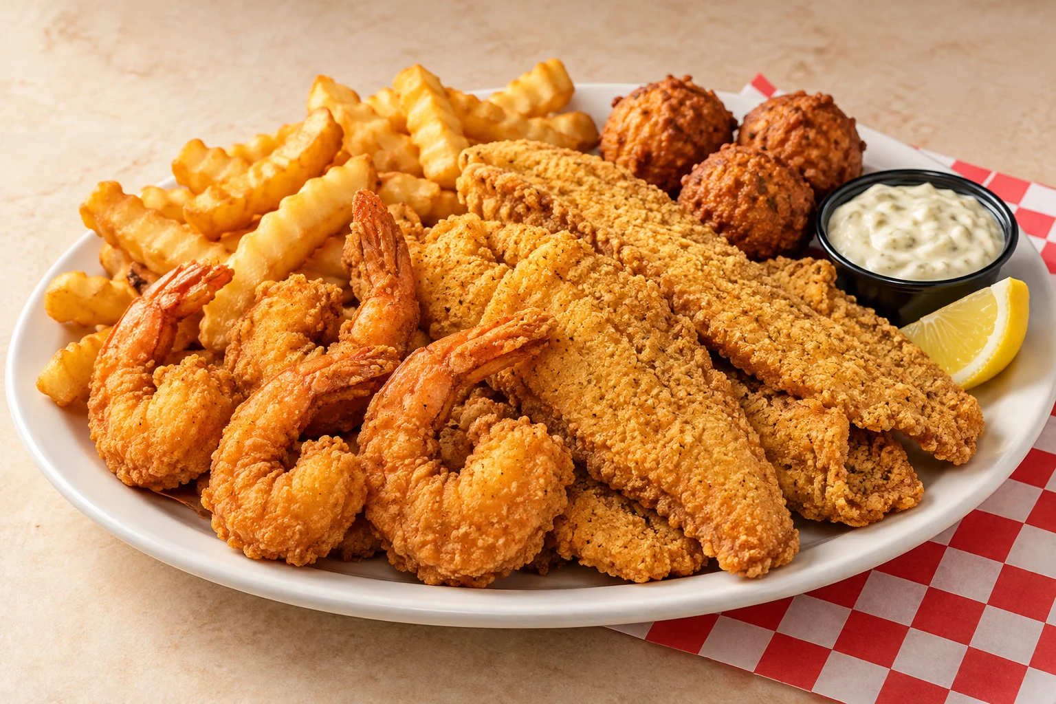 AI concept illustration of fried fish and shrimp